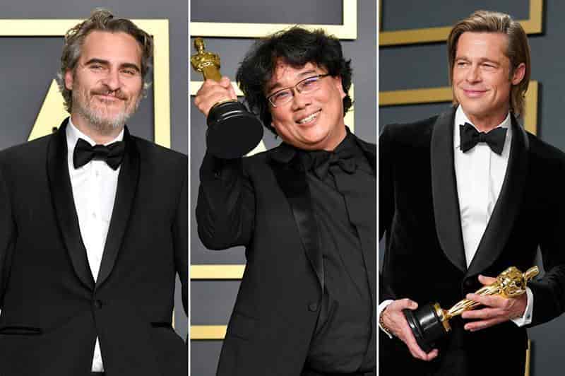 Joaquin Phoenix, Bong Joon Ho y Brad Pitt