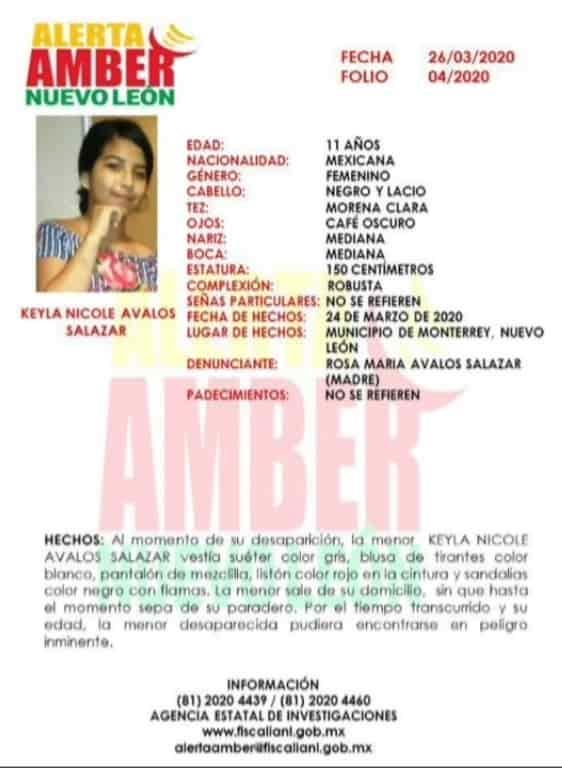 Lanzan alerta Amber por niña desaparceida Lanzan alerta Amber por niña desaparceida