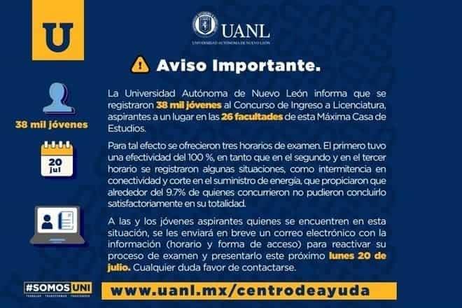 Ante fallas anuncian segunda oportunidad en examen de UANL