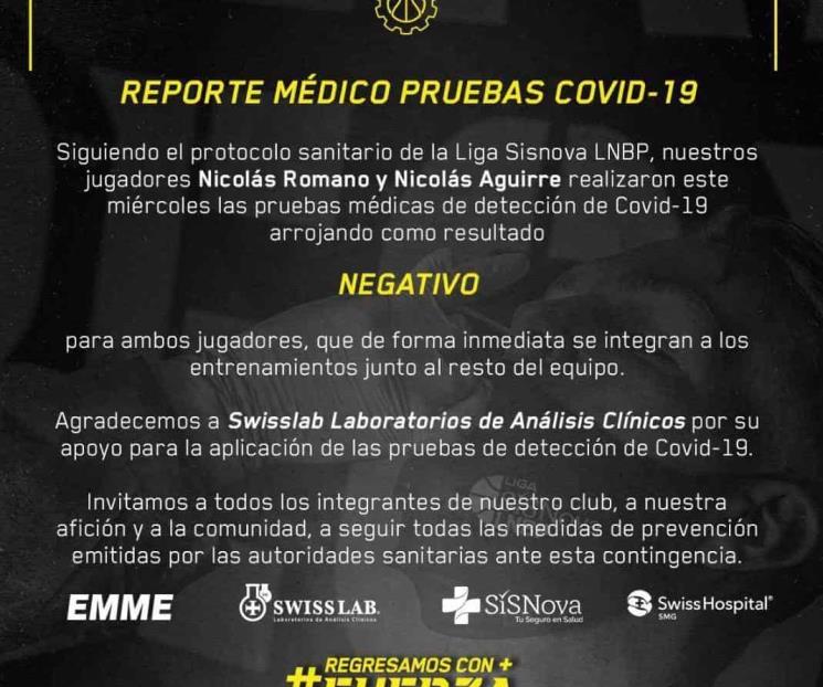 Argentinos de FR salen negativo en prueba COVID