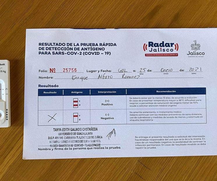 Enrique Alfaro da negativo a Covid tras reunión con AMLO