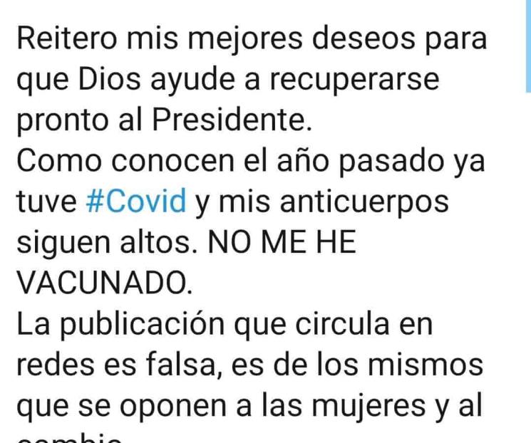 Desmiente Clara Luz haber sido vacunada contra COVID-19 Desmiente Clara Luz haber sido vacunada contra COVID-19