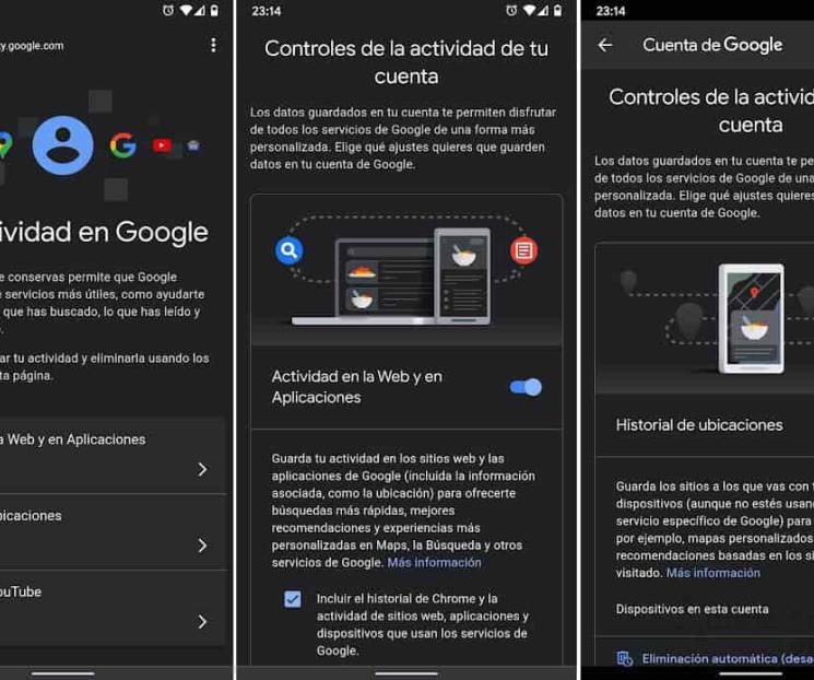 La página de Mi actividad en Google recibe el tema oscuro