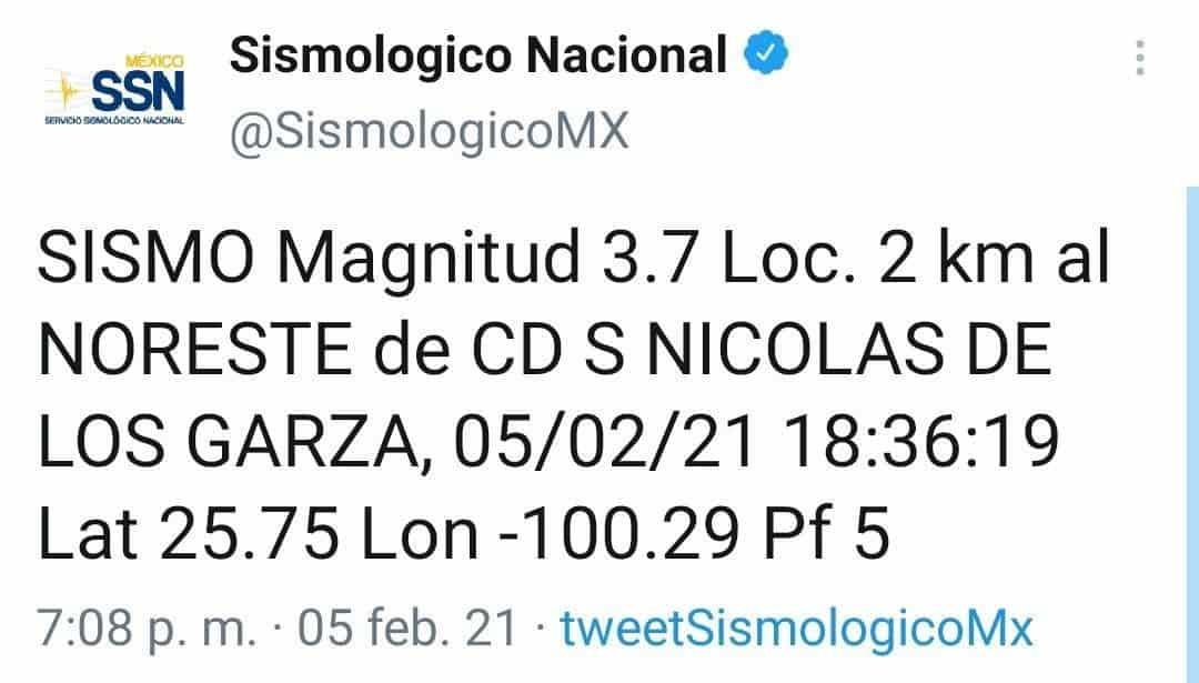 Reportan sismo de 3.7 grados en San Nicolás