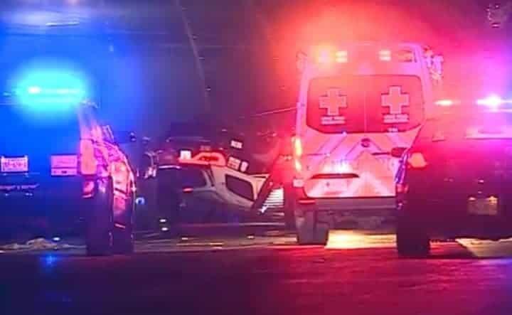 Policía de San Pedro resulta lesionado tras volcar patrulla Policía de San Pedro resulta lesionado tras volcar patrulla