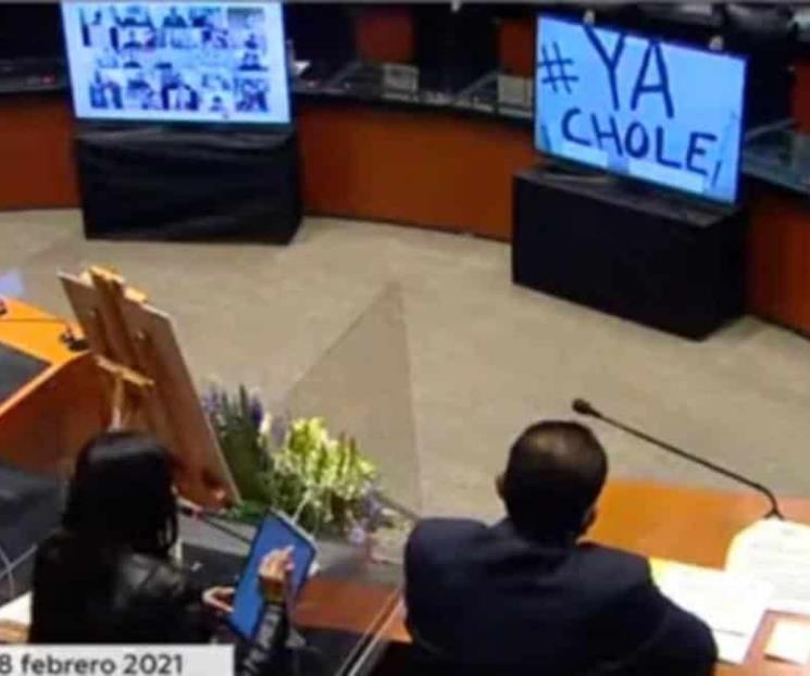 Exhiben cartel con el #YaChole de AMLO en sesión virtual Exhiben cartel con el #YaChole de AMLO en sesión virtual