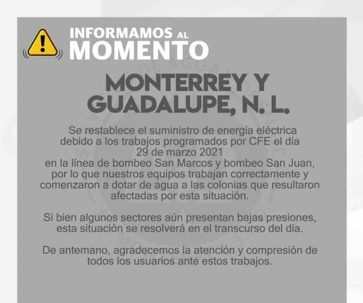 Restablece AyD servicio en colonias de Monterrey y Guadalupe Restablece AyD servicio en colonias de Monterrey y Guadalupe