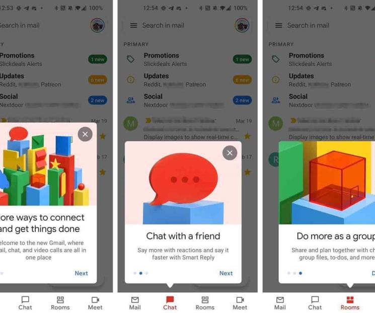 Gmail empieza a integrar Chat y Rooms en cuentas personales