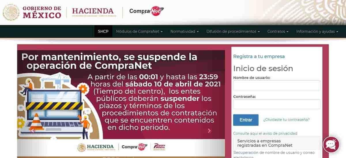 CompraNet no funcionará por mantenimiento