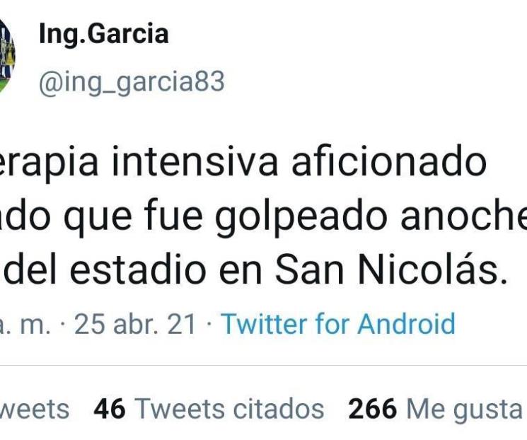Aficionado Rayado en terapia intensiva