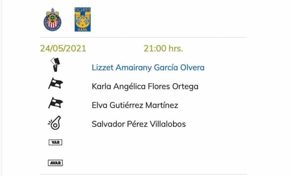 Listo arbitraje femenil para ida de Chivas vs Tigres Listo arbitraje femenil para ida de Chivas vs Tigres