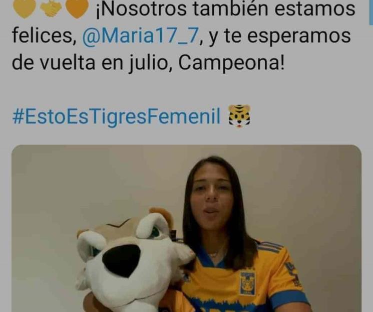 Jugará María un mes con Dash; vuelve en Julio a Tigres Jugará María un mes con Dash; vuelve en Julio a Tigres