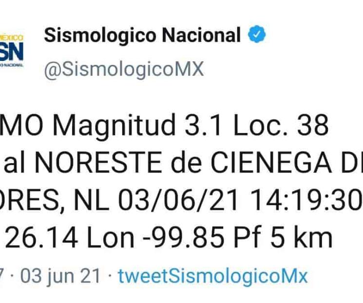 Reportan sismo de 3.1 grados en Ciénega de Flores Reportan sismo de 3.1 grados en Ciénega de Flores