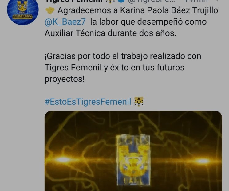 Oficializa Tigres Femenil salida de Karina Báez Oficializa Tigres Femenil salida de Karina Báez