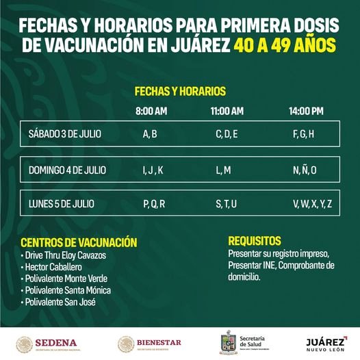 Dan a conocer fechas de vacunación en Juárez