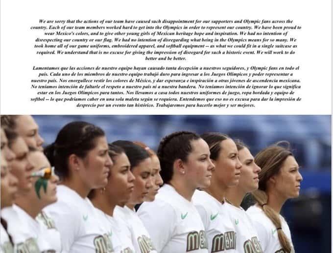 Se disculpan softbolistas mexicanas Se disculpan softbolistas mexicanas