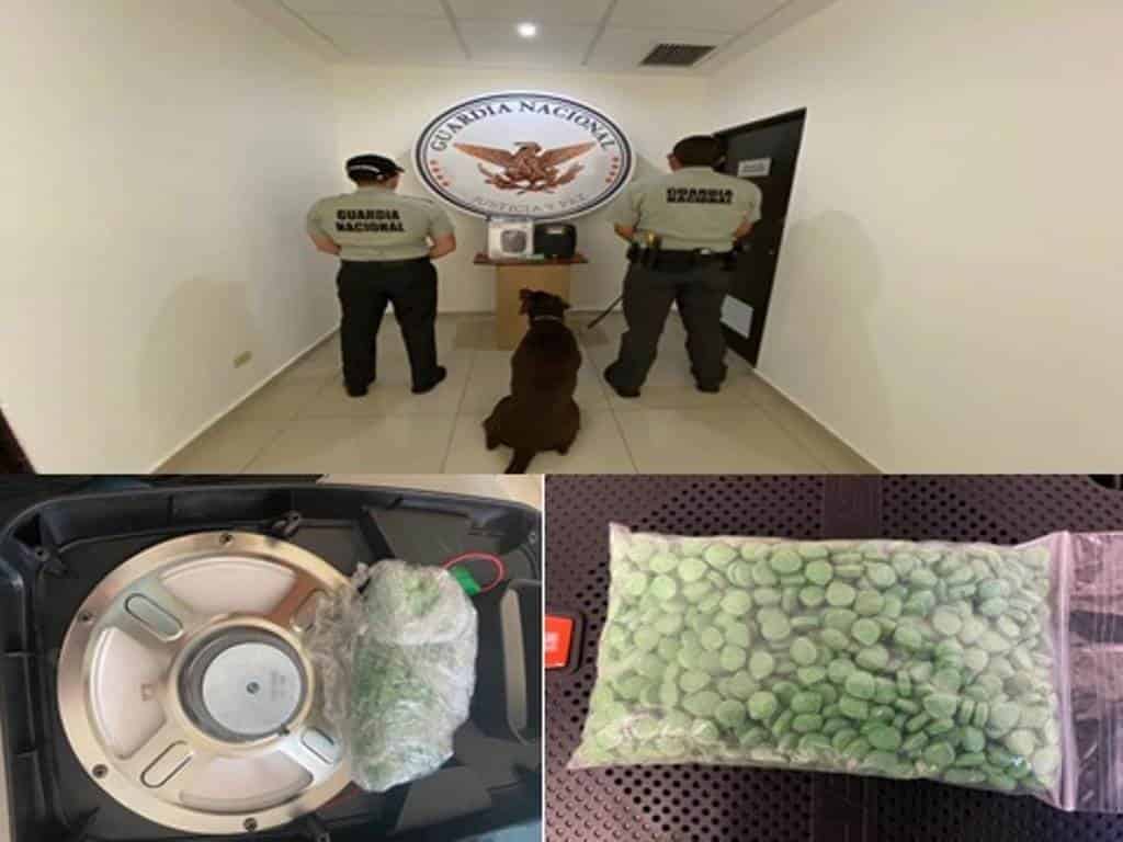 Elementos de la Guardia Nacional aseguraron mil dosis de metanfetaminas en un negocio de mensajería, en Guadalupe