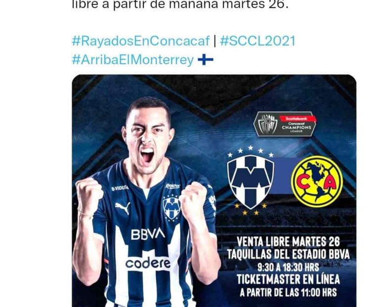 Anuncia Rayados venta libre