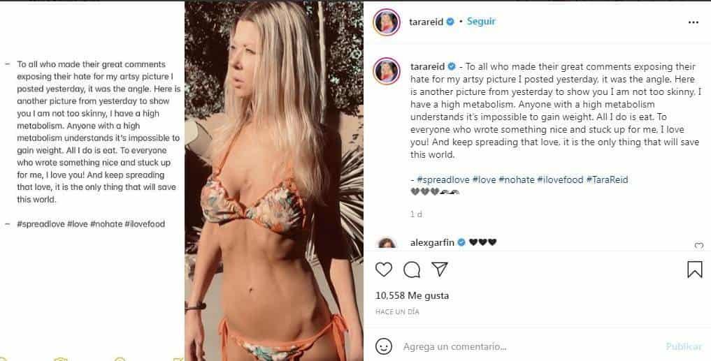 Tara Reid responde críticas por su extrema delgadez