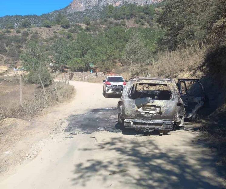 Arde camioneta en sierra de Santiago