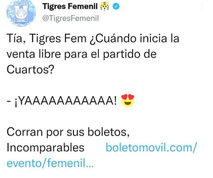 Inicia venta libre en Tigres Femenil Inicia venta libre en Tigres Femenil