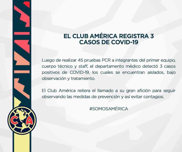 Confirma América tres casos de Covid-19