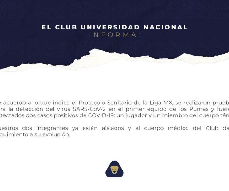 2 casos de Covid-19 en Pumas y 3 en Chivas