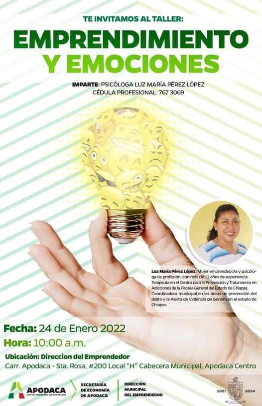 Invitan en Apodaca al curso  “Emprendimiento y Emociones”