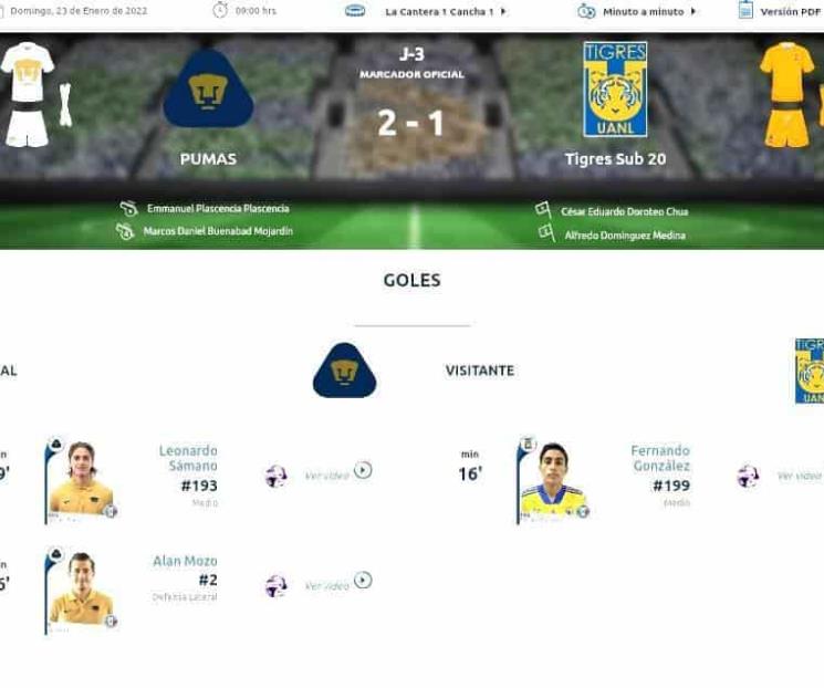 Tigres Sub-20 pierden invicto con Pumas Tigres Sub-20 pierden invicto con Pumas