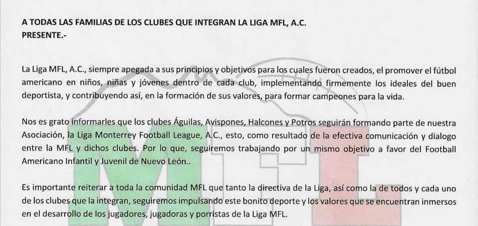 Recupera la MFL a cuatro equipos