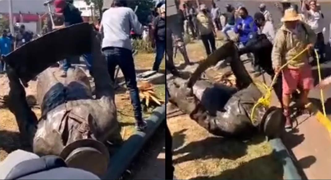 ¿A quién representaba la estatua derribada en Michoacán? ¿A quién representaba la estatua derribada en Michoacán?