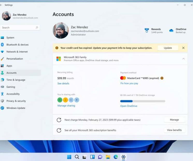 Windows 11 quiere los datos de tu tarjeta de crédito