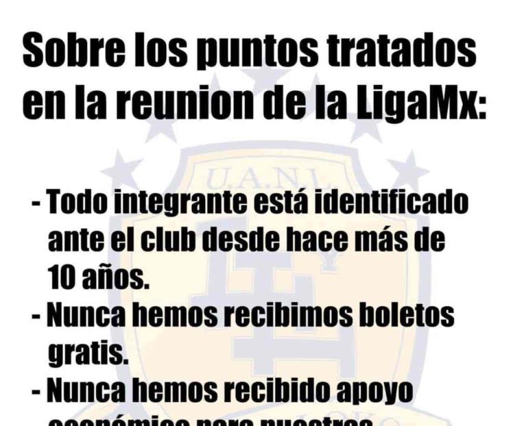 Niega barra LyL ayuda del Club Tigres