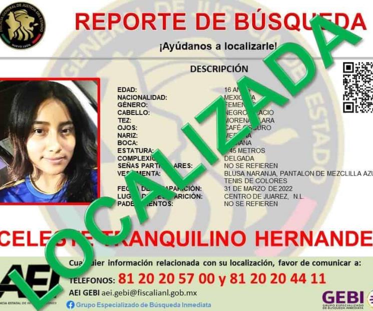Localizan con vida a Celeste Tranquilino Hernández