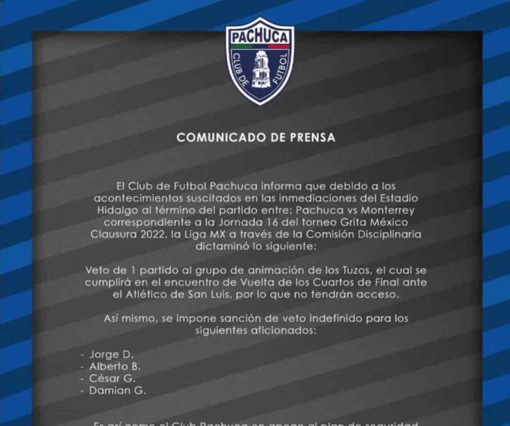 Veta Pachuca a su barra para vuelta ante San Luis