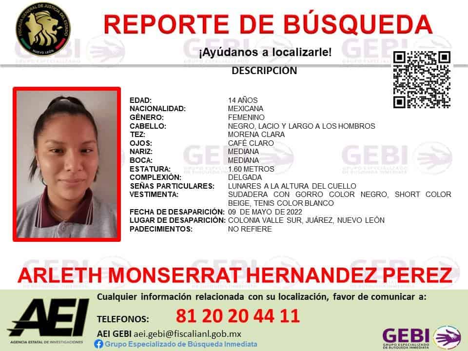 Se reportó otro caso de una menor 14 años que no regreso a su casa