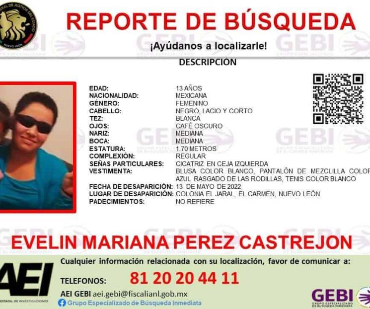 Desaparece menor de 13 años en El Carmen