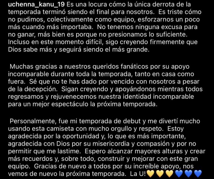 Agradece Uchenna el apoyo