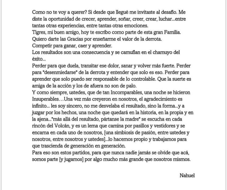 Le declara Nahuel su amor a Tigres tras eliminación
