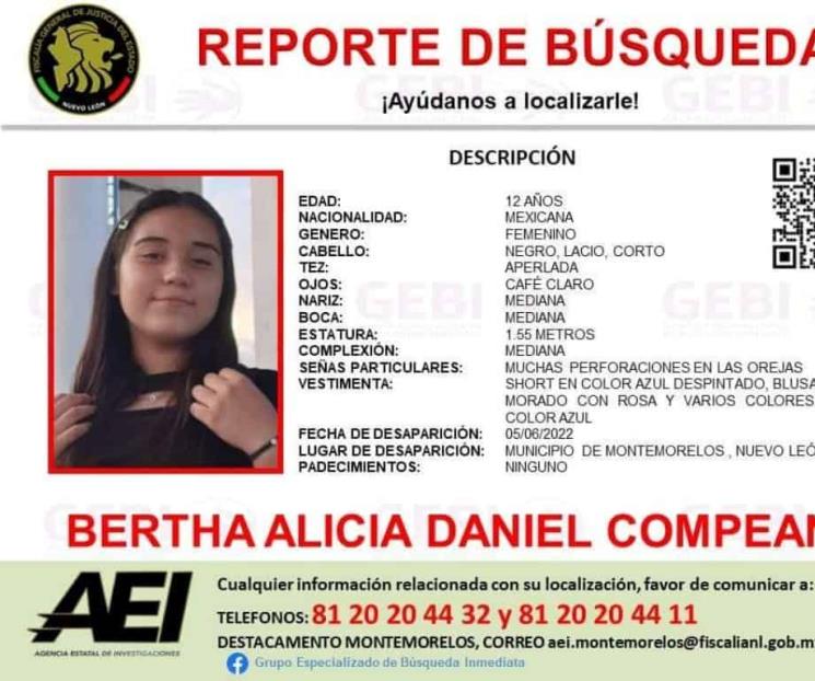 Desaparece niña en Montemorelos Desaparece niña en Montemorelos