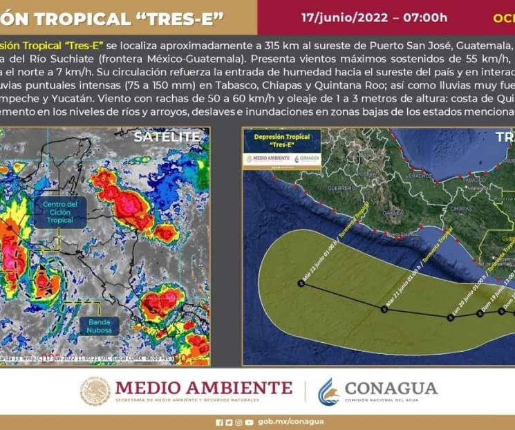 Prevén que depresión tropical Tres-E dé origen a Celia