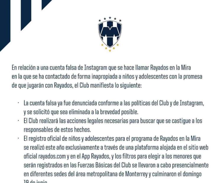 Y alertan en Rayados por falsas visorías