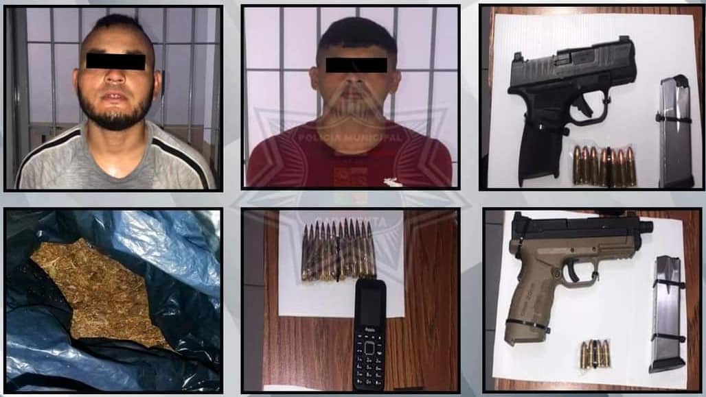 Dos sujetos que se identificaron como integrante de un grupo criminal, fueron detenido por policías de Cadereyta, al ser sorprendidos con armas y drogas