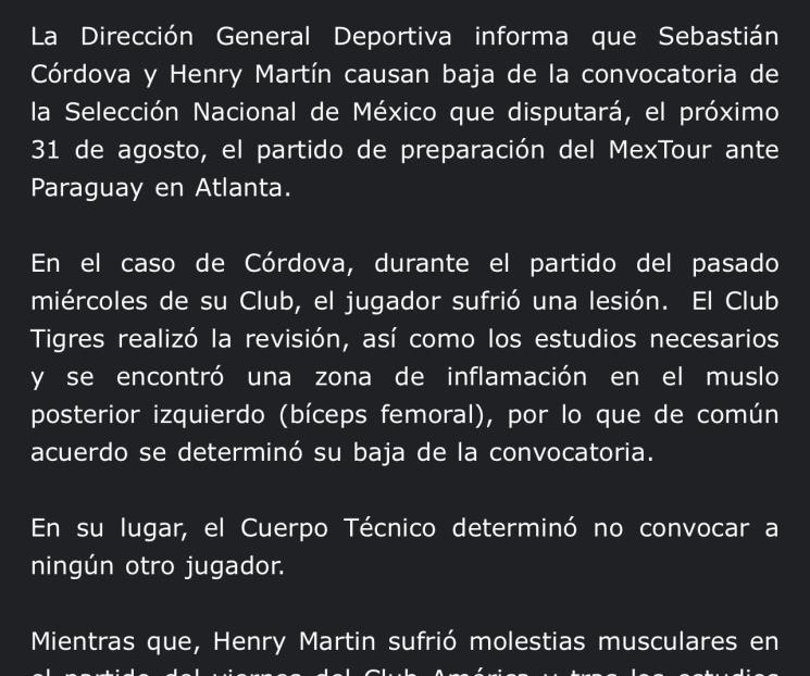 Son Córdova y Henry bajas del Tri