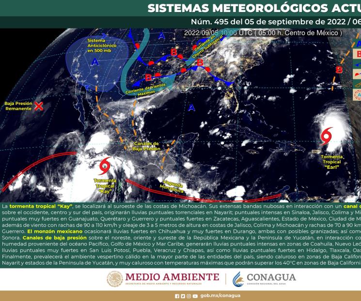 Tormenta Kay provocará lluvias en 5 estados