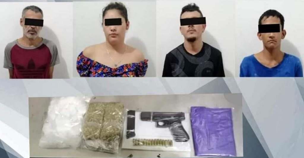 Caen cuatro con arma de fuego y droga