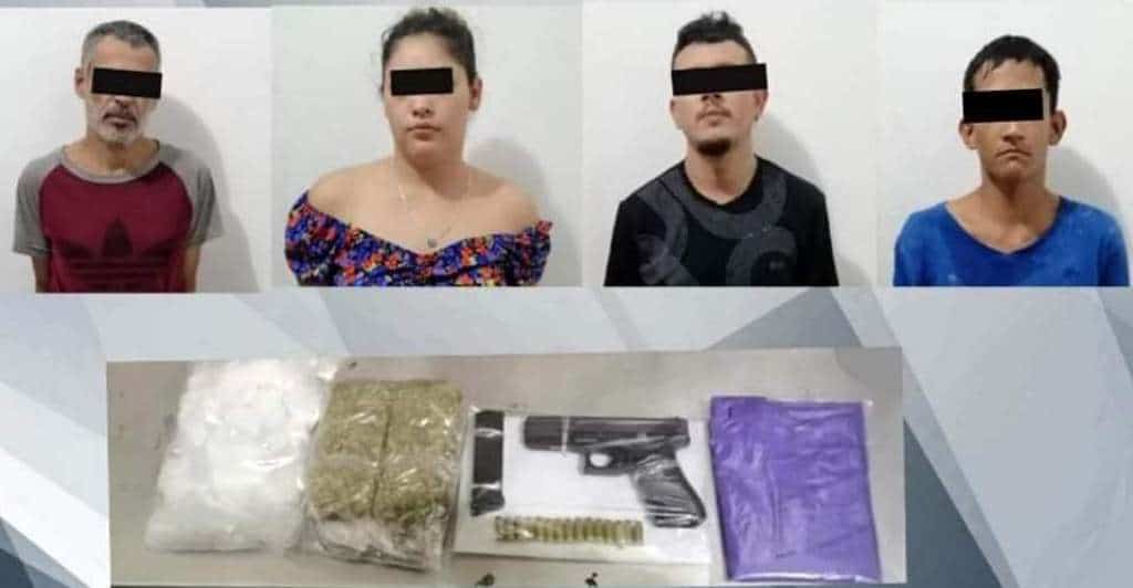 Detienen a cuatro jóvenes, entre ellos una mujer, con un arma y droga en la colonia Nueva Cadereyta