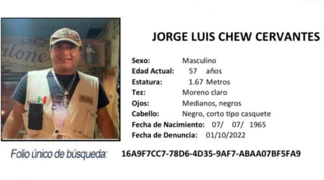 Desaparece el reportero Jorge Luis Chew Desaparece el reportero Jorge Luis Chew