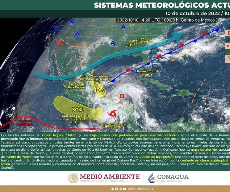 Emiten alerta naranja por ciclón Julia en Chiapas