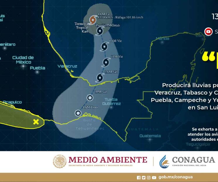 Lluvias intensas se esperan en Veracruz, Tabasco y Chiapas